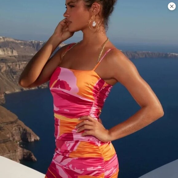 Ruched satin mini dress - Picture 2 of 3